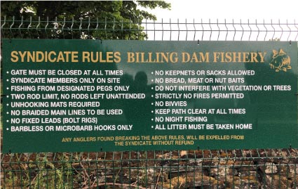 Billing Dam Fishery Rules Billing Dam Fishery Rules